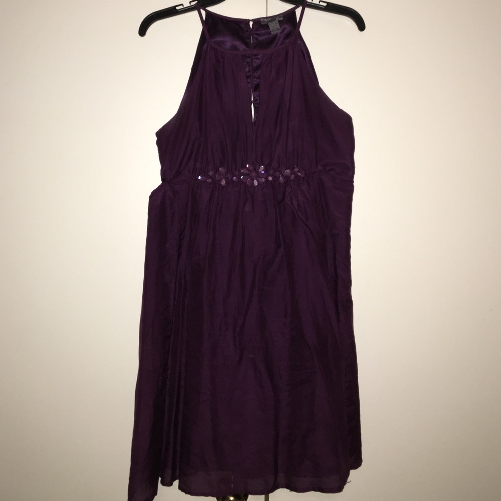 Plum A-Line Dress with Jeweled gathering